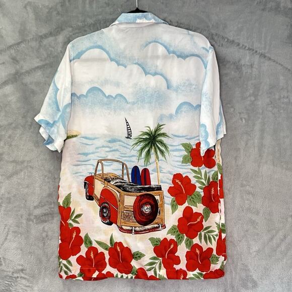 Vintage Cherokee Hawaiian Button Down Shirt Mens Sz M 90s Wooden Botton Surf‎ - Picture 9 of 15